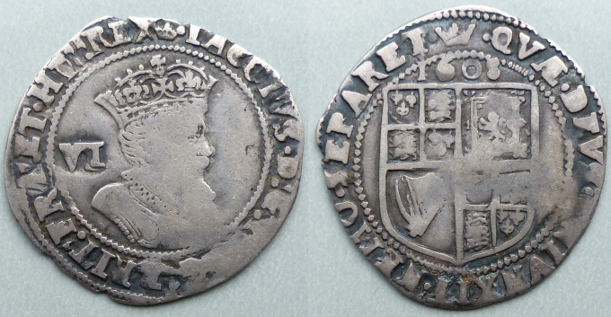 James I 1608 sixpence James I 1608 sixpence